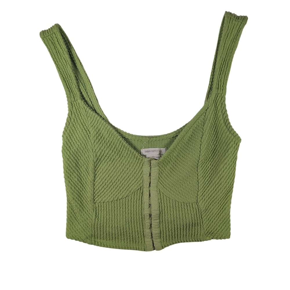 Urban Outfitters Crop Top Womens XS Green Hook & Eye Textured Corset Style Tank